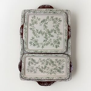 Temptations by Tara 3-Piece Green Floral Ceramic Serving Tray Cottagecore Host